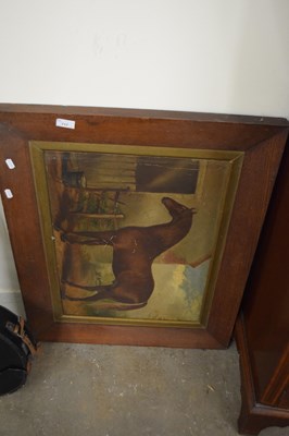 Lot 717 - Horse in a stable, unsigned oil on panel, framed