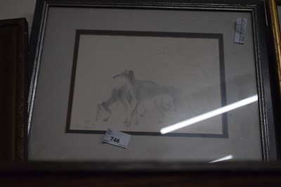 Lot 746 - Study of greyhounds, pencil sketch, framed and...