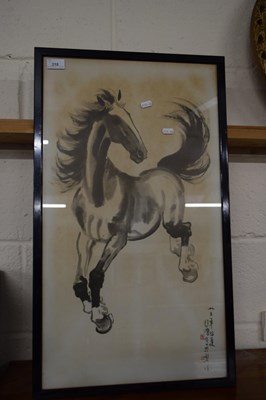 Lot 218 - CHINESE BLACK AND WHITE PRINT OF A HORSE, F/G