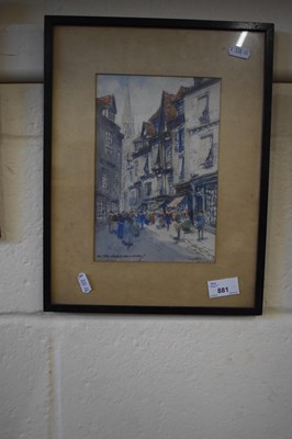 Lot 881 - Continental street scene, watercolour,...