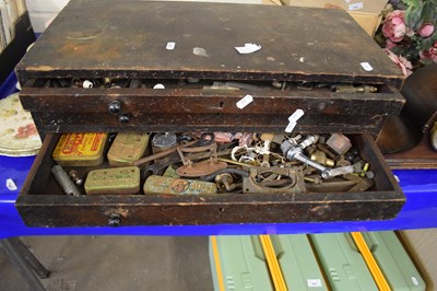 Lot 903 - Wooden workshop chest and contents