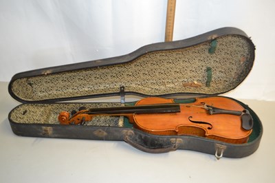 Lot 42 - Cased violin, no makers mark, needing repair