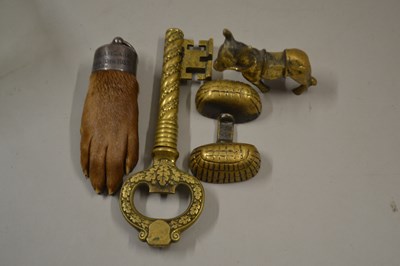 Lot 94 - A large brass key together with a miniature...