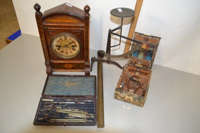 Lot 145 - Wooden mantel clock, 1920's brush set and box...