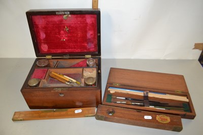 Lot 148 - Boxed writing set with glass inkwells together...