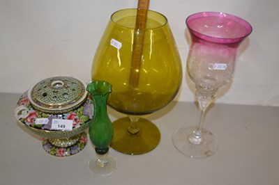 Lot 149 - Three glass vases and a ceramic vase and cover...