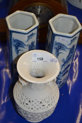 Lot 159 - Vase with pierced decoration and two hexagonal...