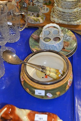 Lot 180 - Ceramic salad bowl and servers with plated rim...