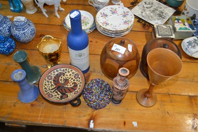 Lot 201 - Two wooden biscuit barrels and covers, further...