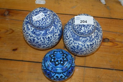 Lot 204 - Two small ginger jars and further blue...