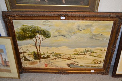 Lot 231 - Winter scene by Haydar, oil on canvas in gilt...