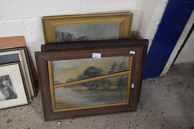 Lot 237 - Three oil landscapes together with a Chinese...