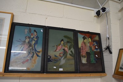 Lot 240 - Three Chinese reverse paintings and glass