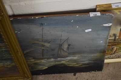 Lot 339 - Oil on board sailing ship in rough seas