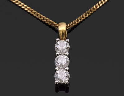 Lot 366 - An 18ct certified three stone diamond pendant,...