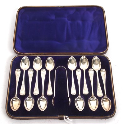 Lot 259 - Cased Victorian silver tongs and twelve...