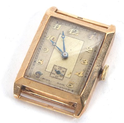 Lot 320 - A 9ct gold cased gents tank style wristwatch,...