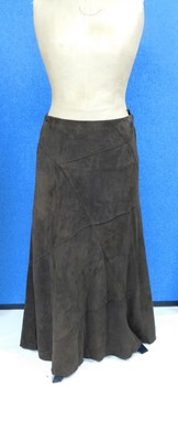 Lot 93 - A brown suede patchwork bias cut full length...