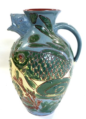 Lot 386 - Barum ware fish jug with fish decoration and a...