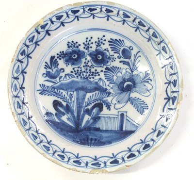 Lot 390 - 18th century Dutch Delft dish with floral...