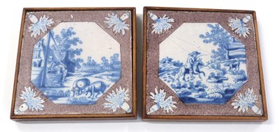 Lot 391 - Two Dutch Delft tiles, blue and white...