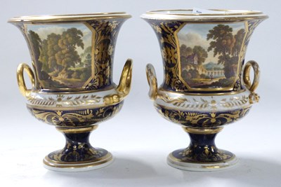 Lot 423 - Pair of 19th century Derby vases painted in...