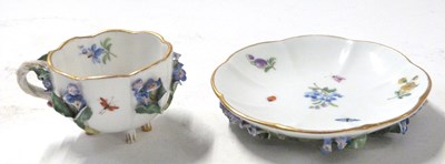 Lot 454 - Meissen small cup and saucer, the cup raised...