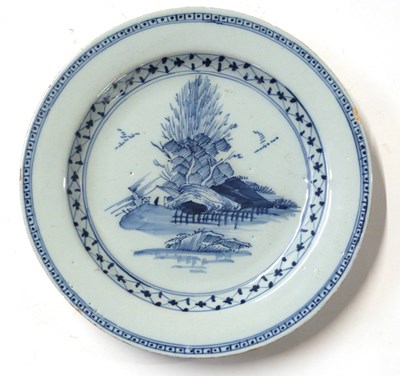 Lot 470 - Liverpool Delft plate with blue and white...