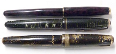 Lot 490 - Three vintage Parker fountain pens with gold...