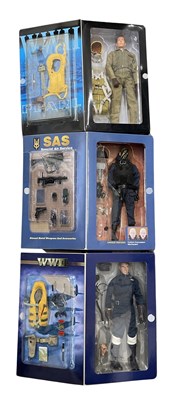 Lot 256 - Three boxed military action figures, to...