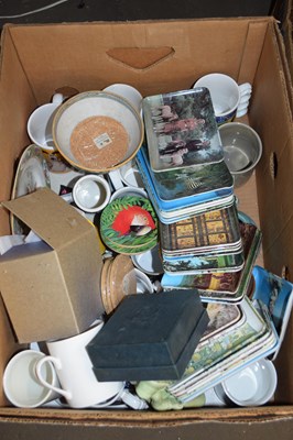 Lot 591 - BOX CONTAINING KITCHEN COASTERS AND CERAMICS