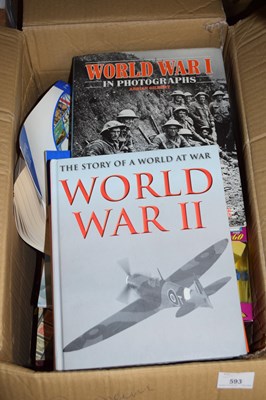 Lot 593 - BOX OF MIXED BOOKS INCLUDING MILITARY HISTORY,...