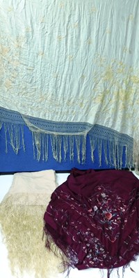 Lot 23 - Three early 20th Century silk shawls, one...