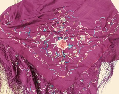 Lot 23 - Three early 20th Century silk shawls, one...