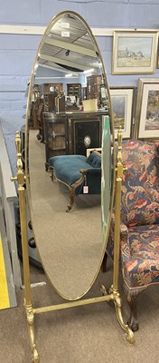 Lot 329 - Large 20th century brass framed cheval mirror...