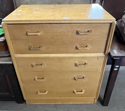 Lot 524 - Vintage G-Plan oak five drawer chest,76cm wide