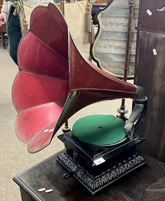 Lot 527 - Table top gramophone with ebonised wooden body...