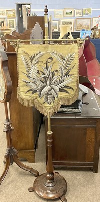 Lot 528 - Victorian brass and hardwood pole screen...