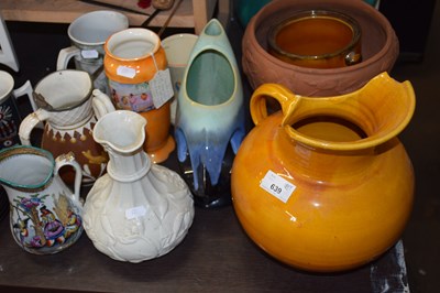 Lot 639 - BOX CONTAINING POTTERY ITEMS, VASES, LARGE...