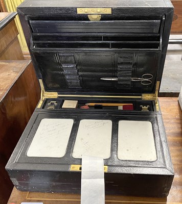 Lot 539 - Travelling writing compendium box with leather...