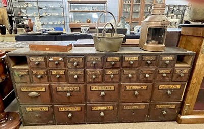 Lot 547 - 19th century bank of apothecary drawers, 160cm...