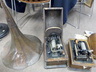 Lot 656 - Two vintage wooden cased phonographs together...