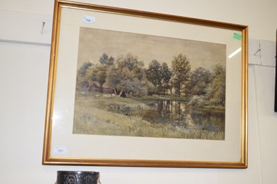 Lot 669 - WATERCOLOUR OF A RIVER SCENE, INDISTINCTLY...