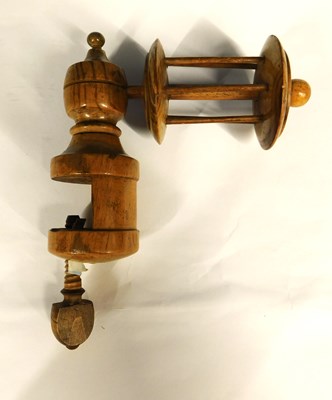 Lot 6 - A 19th century fruitwood, sewing clamp thread...