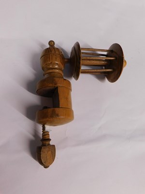 Lot 6 - A 19th century fruitwood, sewing clamp thread...