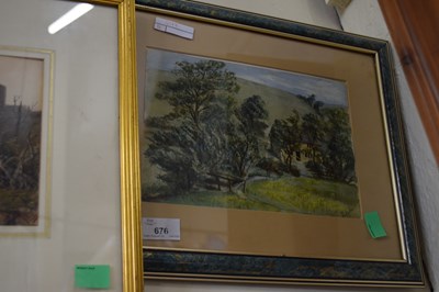 Lot 676 - WATERCOLOUR OF A LANDSCAPE SCENE