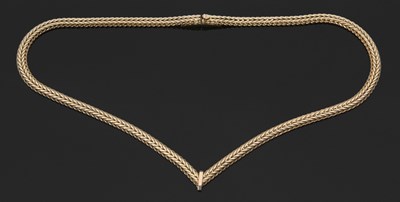 Lot 374 - A 9ct herringbone style necklace, the 5mm wide...