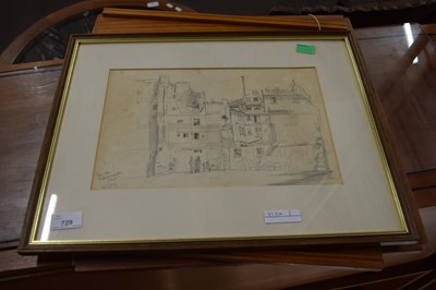 Lot 729 - PENCIL DRAWING OF A STREET SCENE