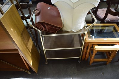 Lot 730 - DRINKS TROLLEY TOGETHER WITH A LEATHER...