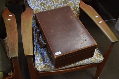 Lot 749 - VINTAGE LEATHER SUITCASE